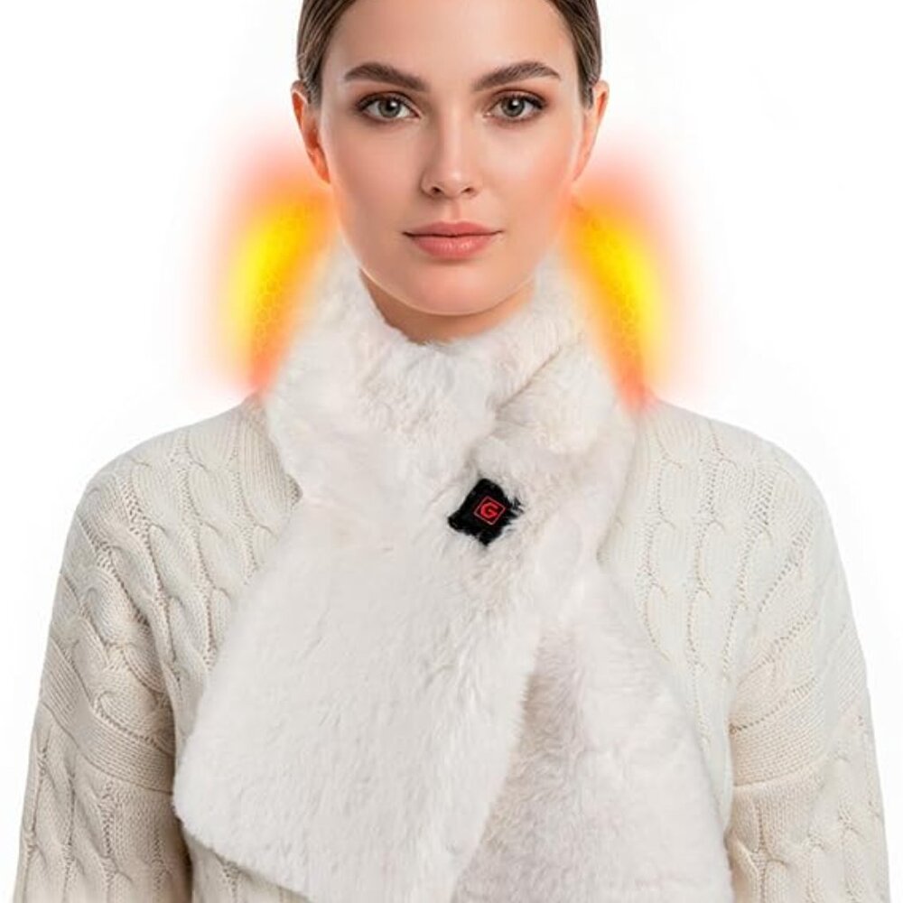 Genovega Heated Faux Fur Scarf for Women with 6000mAh Portable Charger